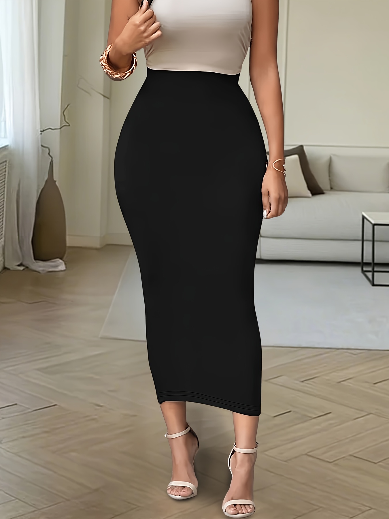 Fashion Simple Bodycon Solid Color Long Skirt for Women