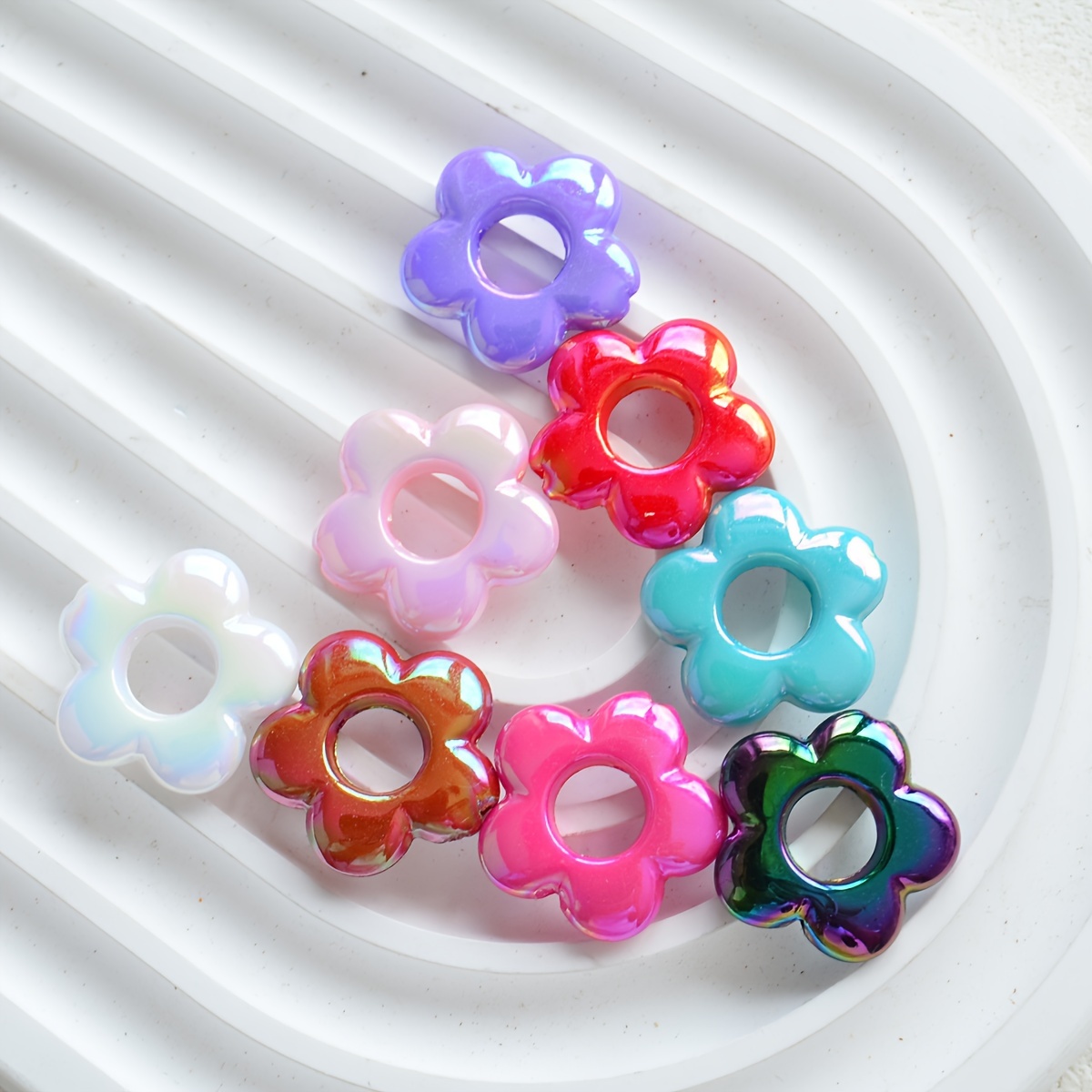 

20pcs 19mm Acrylic Ab Flower Beads - Diy Bracelets, Phone Charms & Jewelry Crafting