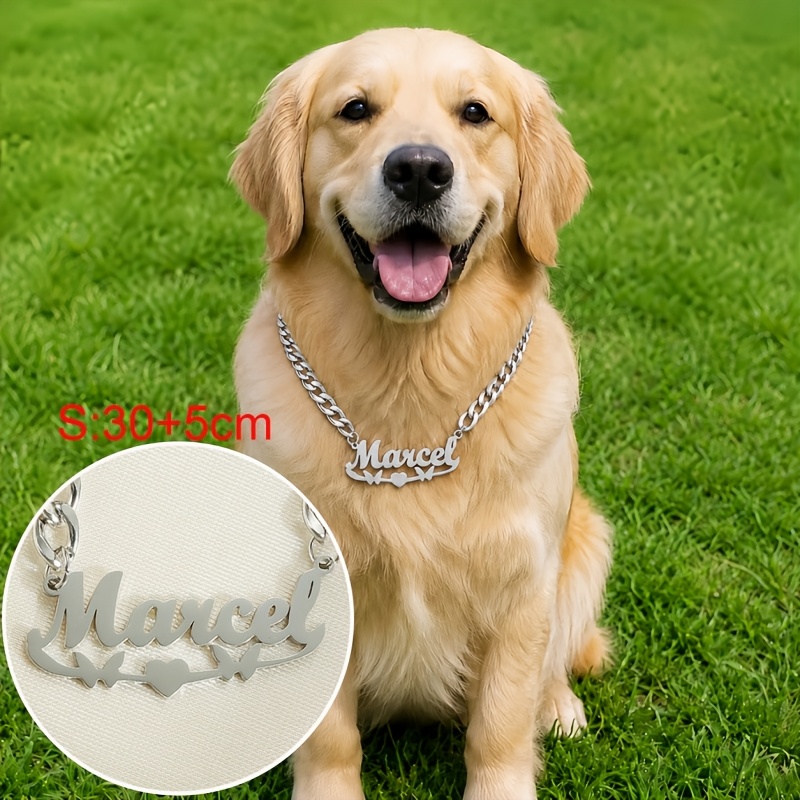 Custom Name Pet Necklace with Butterfly and Heart Pattern ID Tag