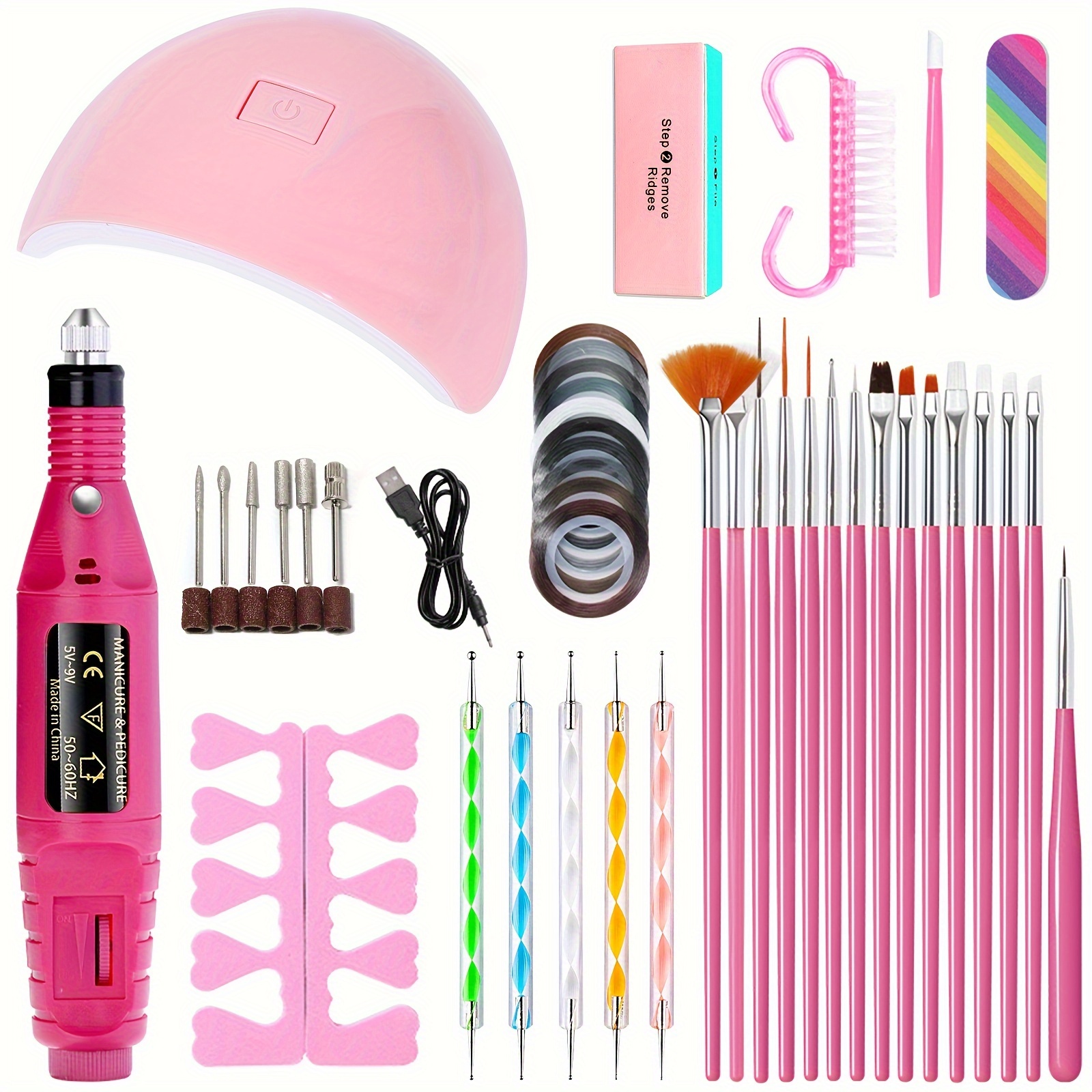 

Professional Nail Tool Set With Lamp & Electric Drill Machine, Complete Manicure & Pedicure Kit For Beginners, Includes Nail Art Brushes And Accessories