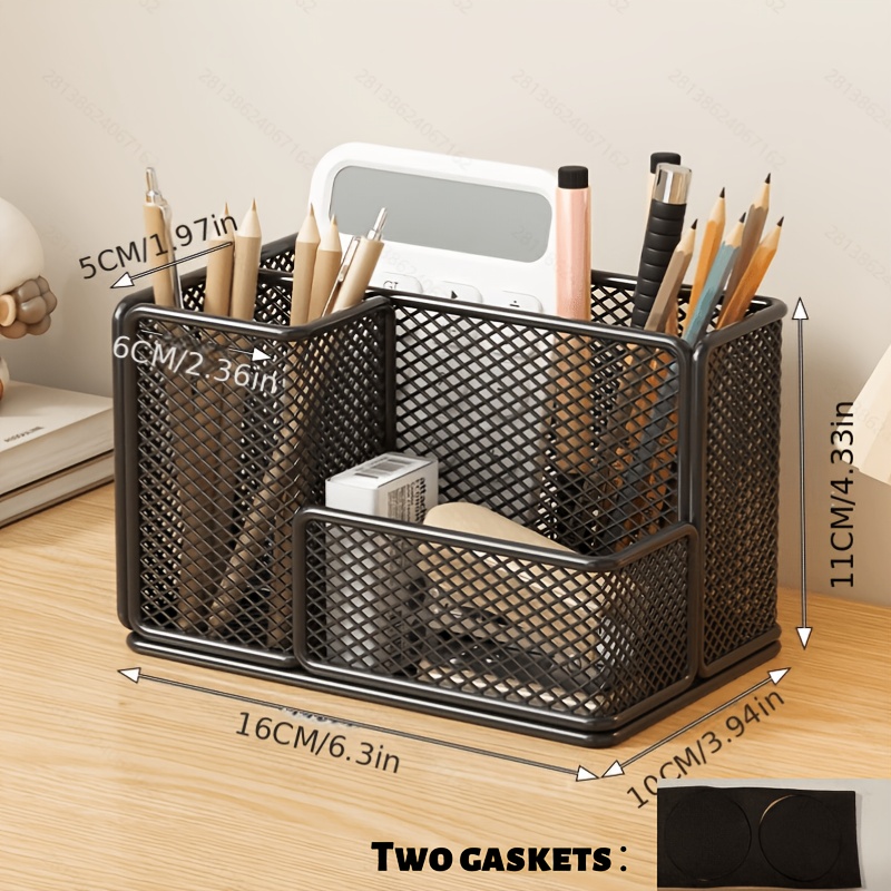 TEMU Thickened Metal Mesh Desktop Storage Box, Multi-compartment Large-capacity Metal Rack, Office Stationery Organizer, Durable
