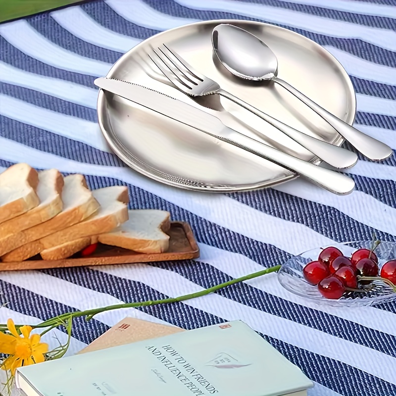 personalized 10pcs stainless steel camping utensil set portable sturdy and lightweight outdoor picnic accessories including plates forks spoons steak knives hiking backpacking camping picnics and travel essentials Product details 0