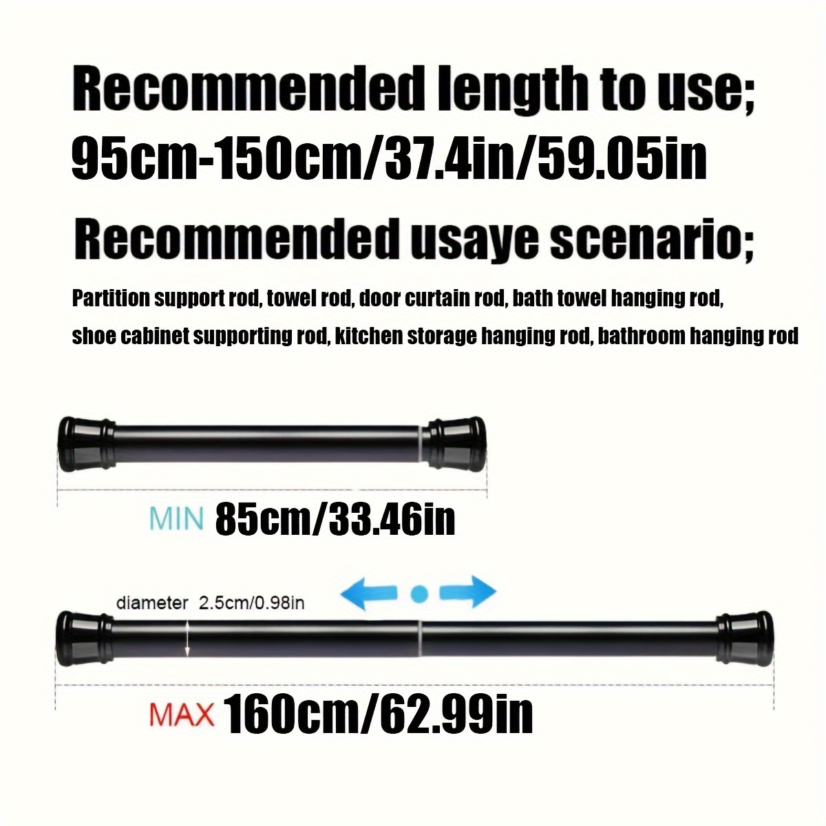 TEMU Shipping, 1pc, No-drill Tension Pole With Built-, Strong Load-bearing Capacity, Ideal For Use As A Shower Curtain Rod, Drying Rod, Curtain Rod,