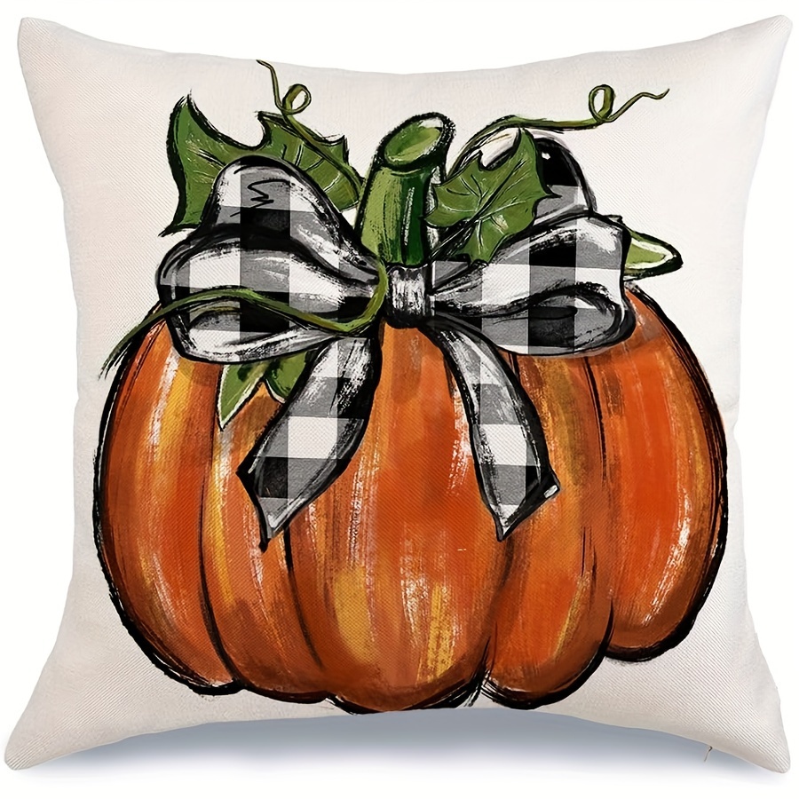TEMU 1pc, Fall Pillow Cover, 18x18inch Pumpkin With Bows Fall Throw Pillow Cover For Fall Decor Autumn Decorative Throw Pillow Cover Farmhouse