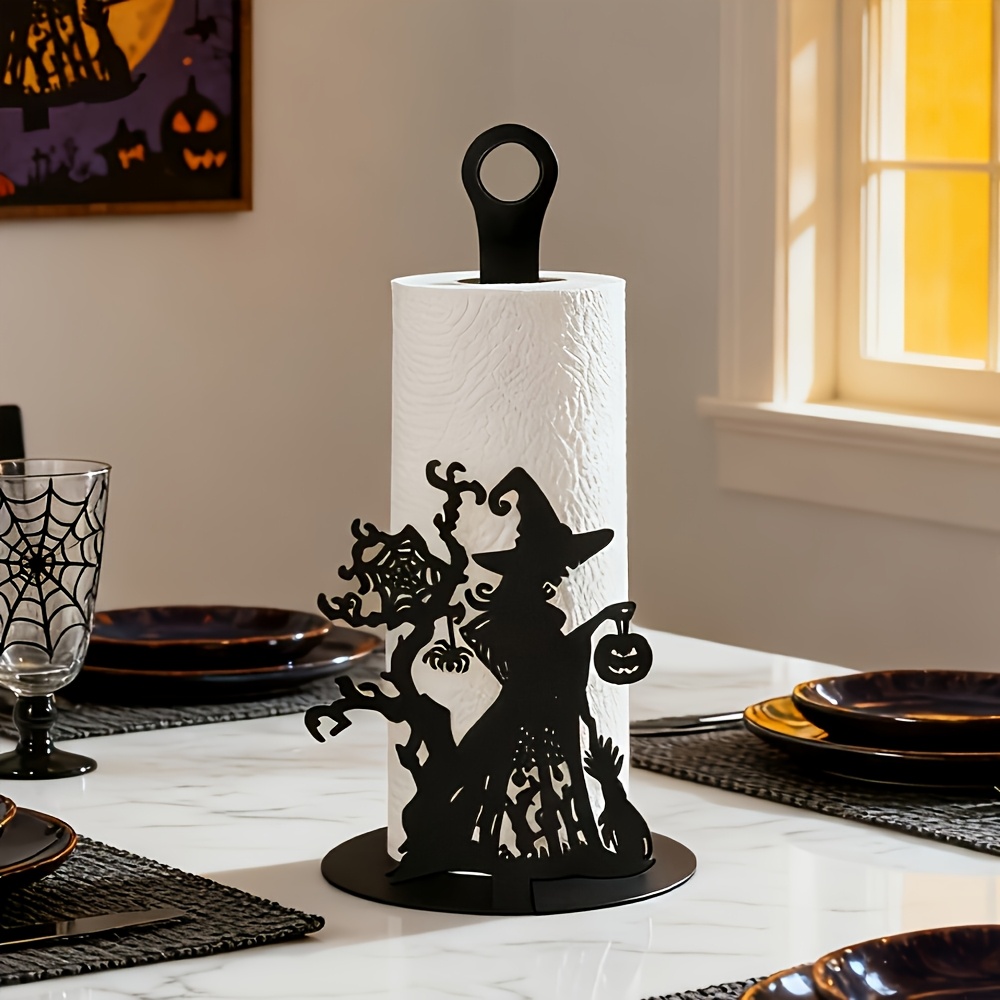 soporte de papel de cocina   con forma de   de horror de bruja   negra para halloween, dispensador de papel de cocina de encimera,   para baño y mesa de comedor, que   practicidad y   decorativos 2d
