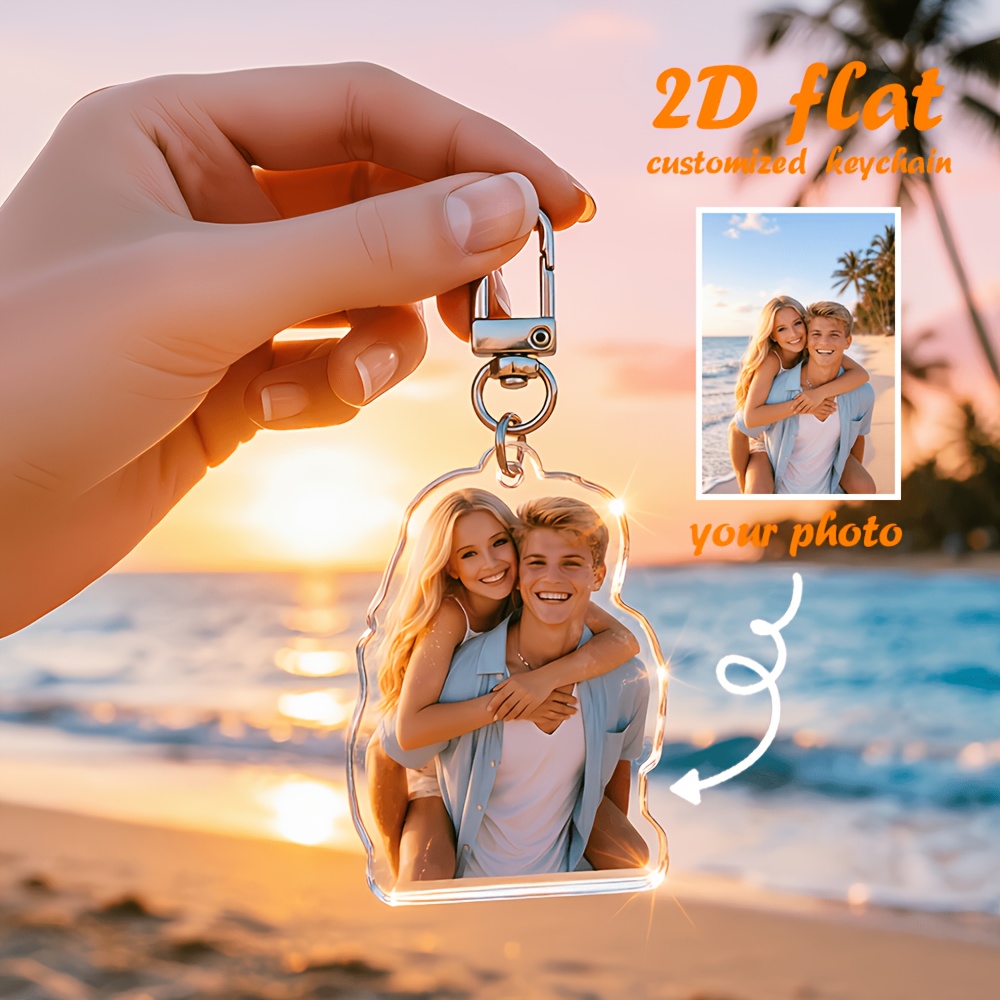 TEMU 2d Flat, 2d Flat Personalized Custom Acrylic Keychains, We Tailor Them ! Essential For Couples' , Family Photos, Keepsakes, And Growth.