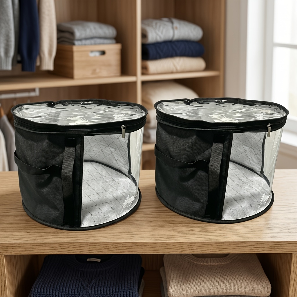 TEMU 2pcs Grande Boîte de Rangement pour Chapeaux | Support de Chapeaux Surdimensionné avec Fenêtre Transparente et Double Fermeture Éclair |