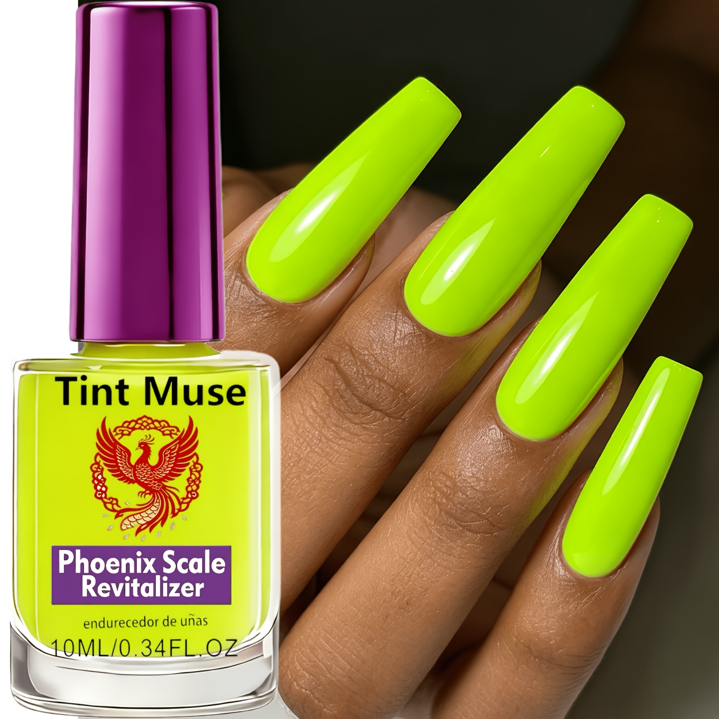 Image of Bright Fluorescent Green Nail Hardener 10ml, Glitter High-gloss Diy No-bake Quick-dry Formula, Chrome Shiny Finish, Salon-quality Results, Long-lasting And Convenient, Ideal New Year's Gift