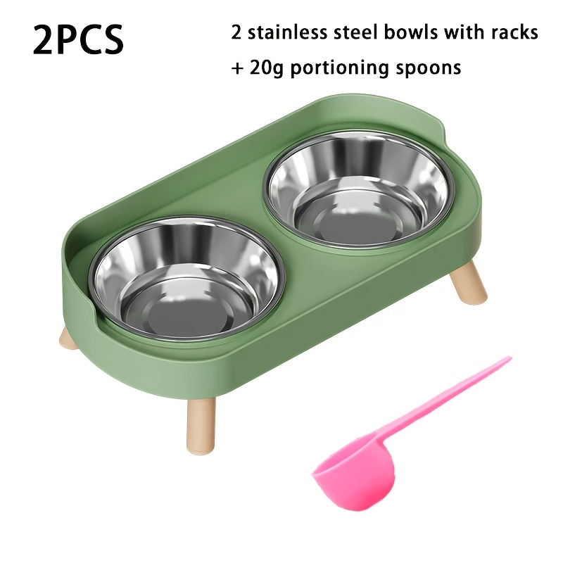 TEMU 2pcs (2-in-1 Feeding Bowl And 20g Portion Spoon) And Dog Elevated Double Bowl Water And Food -one High Platform Double Bowl 3 Styles Multiple