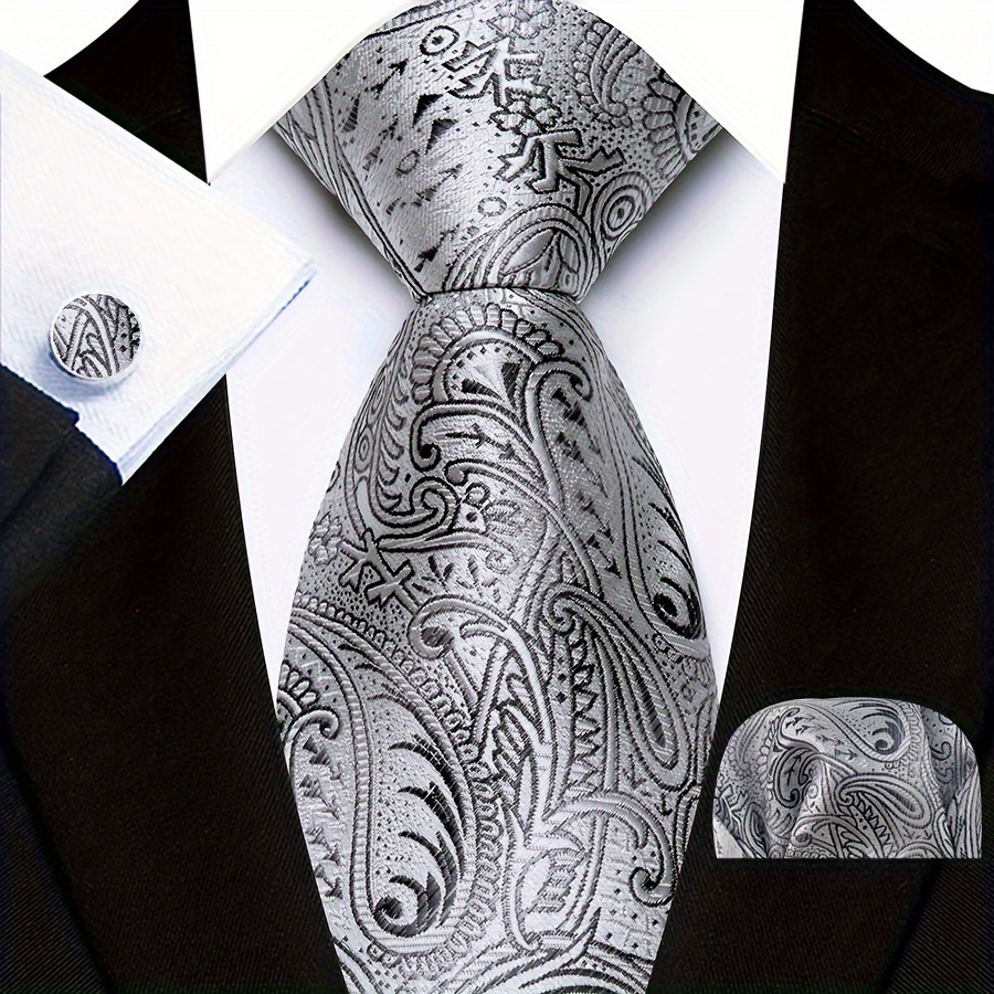 

3pcs Men's Business Paisley & Tie Set, Handmade Woven Polyester , Pocket Square, Cufflinks Gift Set