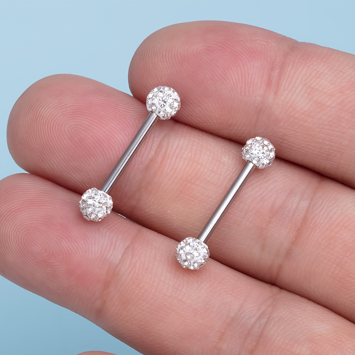 E-shop 2 Stk. synthetische Zirkonia-Kugel gerader Zungenpiercing-Hantel Edelstahl-Zungenringe für Damen Herren Punk-Körperschmuck 14 Gauge