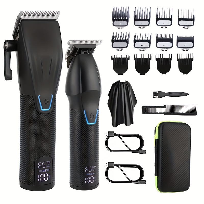 

Cordless Hair Clippers For Men, Professional Hair Clippers Trimmer Kit, Barber Fading Clipper And 0 Gap T-blade Trimmer Set With Led Display For Mens Gifts