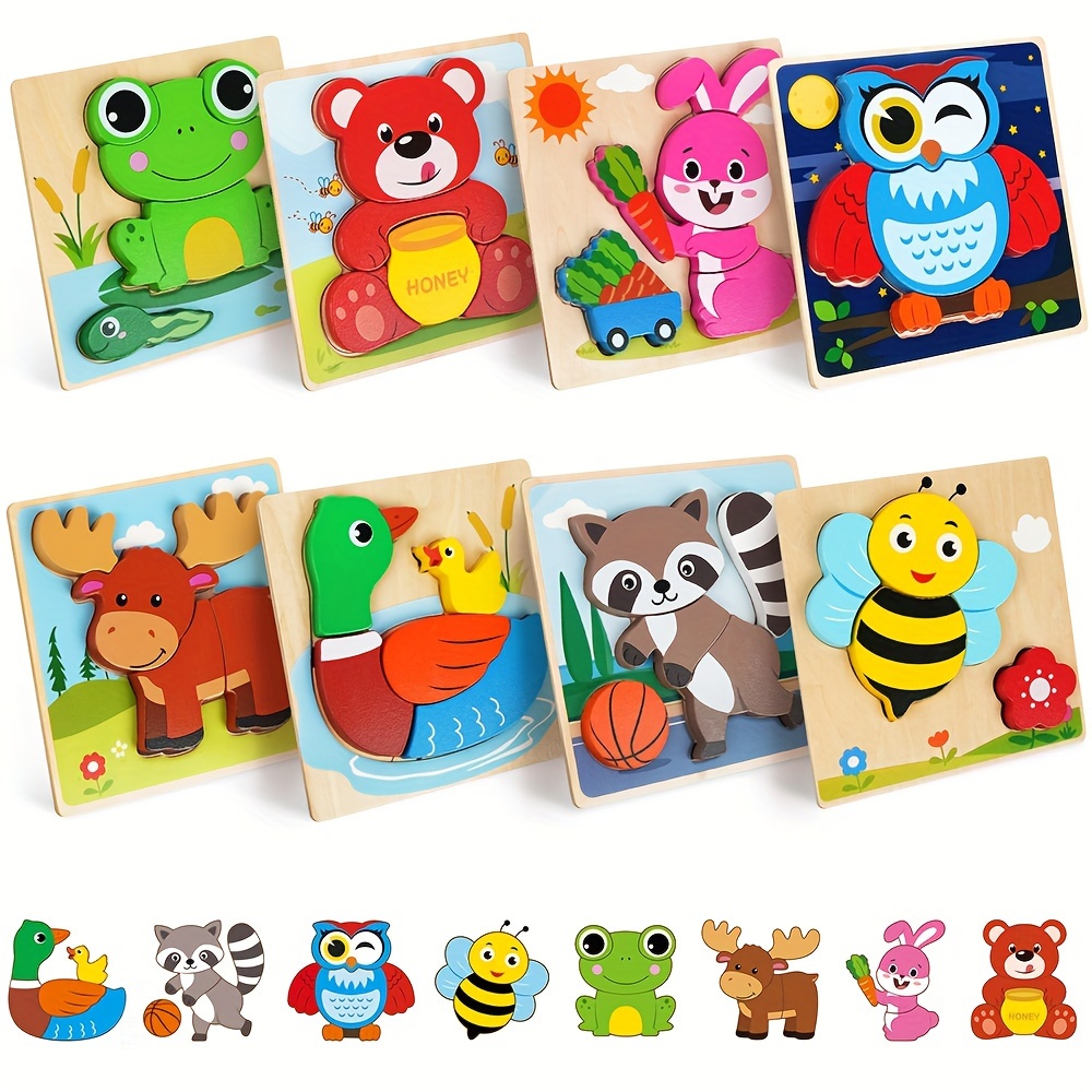 TEMU Wooden Puzzles For Toddlers, 8 Puzzles Toys For Boys Girls, Learning Educational Preschool Toys, Christmas Birthday Thanksgiving Day Gifts