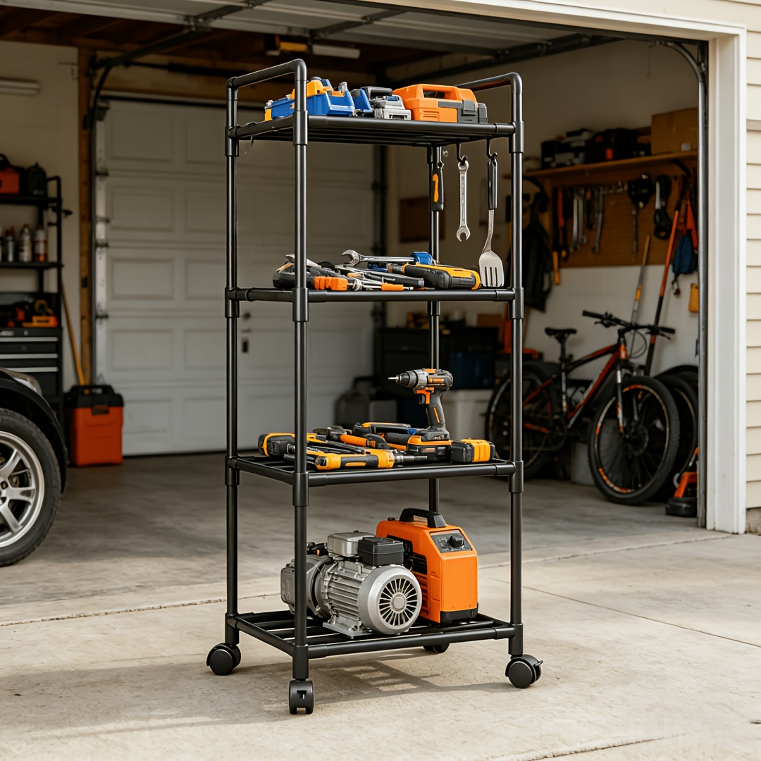 TEMU Metal Multi-tier Storage Rack, Mobile Kitchen Island With Wheels - Convenient Rolling Cart For Kitchen, Laundry Room, Bedroom; Microwave Stand,