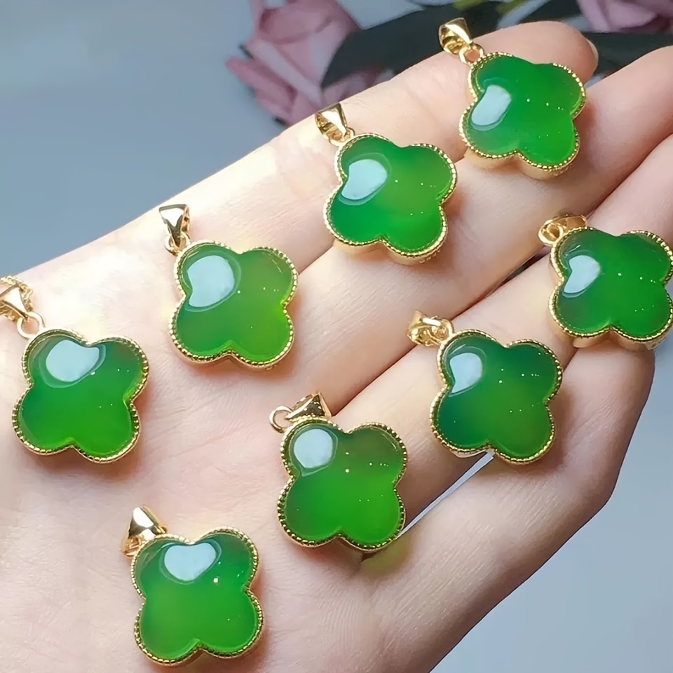 

Elegant Green Four-leaf Clover Pendant - Agate, Chalcedony & Jadeite - Perfect For Diy Collarbone Necklaces & Jewelry Gifts