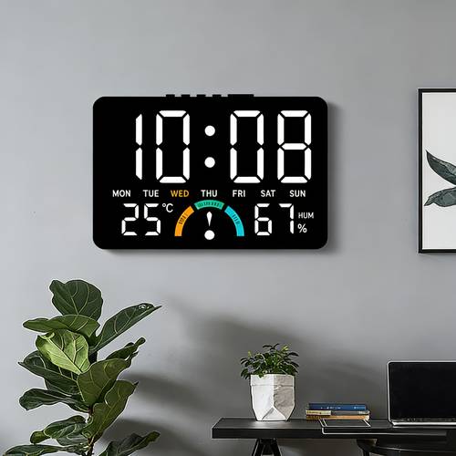 24 hour multi scene home temperature and humidity led digital clock simple large screen wall table clock multi functional bedside alarm clock wall reminder clock and date decoration thermometer perpetual calendar alarm