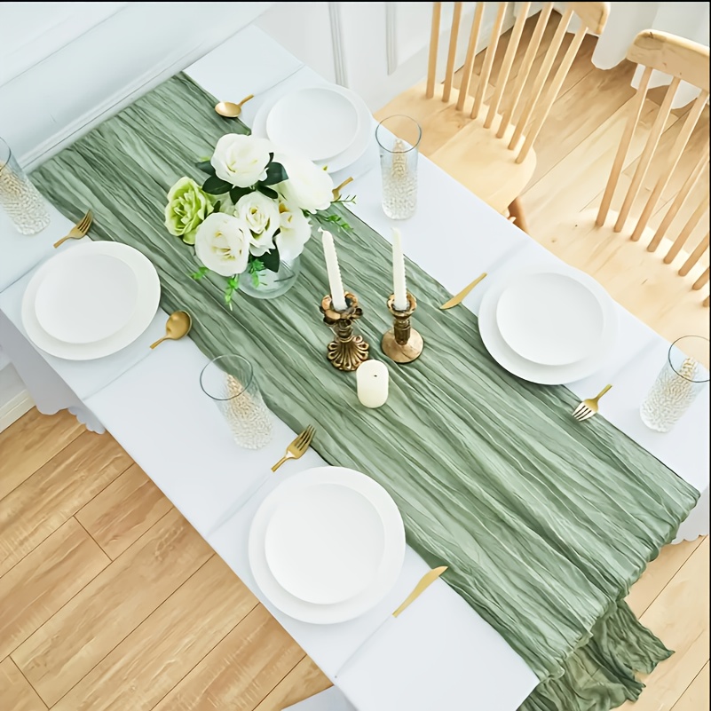 1pc Bohemian Polyester Table Runner - Beige & White Ruffled Design, Rectangular Fabric with Elegant Floral Accents for Weddings, Parties, and Home Decor, Perfect for Living Room or Dining Area, Table Decor