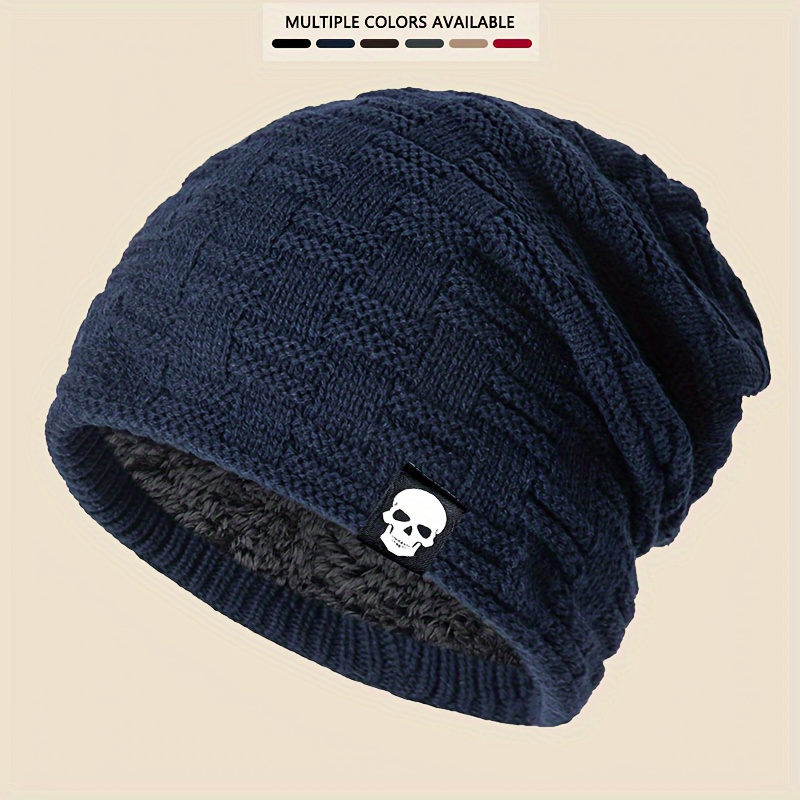 

Halloween Skull Knit Beanie - Thick, Warm & Windproof With Fleece Lining, Soft & Stretchy For Men And Women, Perfect Gift Idea