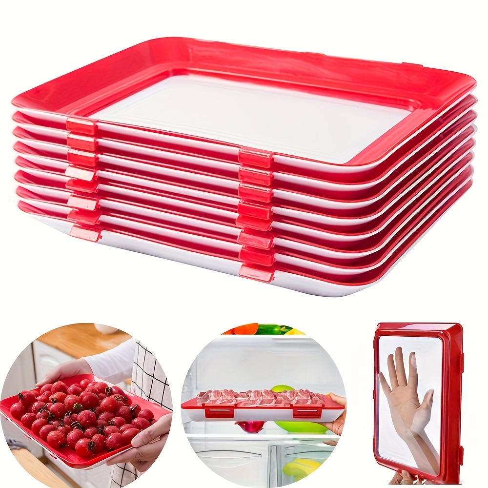 2pcs or 4pcs stackable refrigerator storage freshness trays with   lids - food-grade plastic, space-saving design,   color for fridge organization, ideal for  , meat, bread, fruits, vegetables - reusable & easy to clean, kitchen organization, modern kitchenware,  , hygienic material, sturdy construction, produce keeper, meal preppers, organized kitchens 0