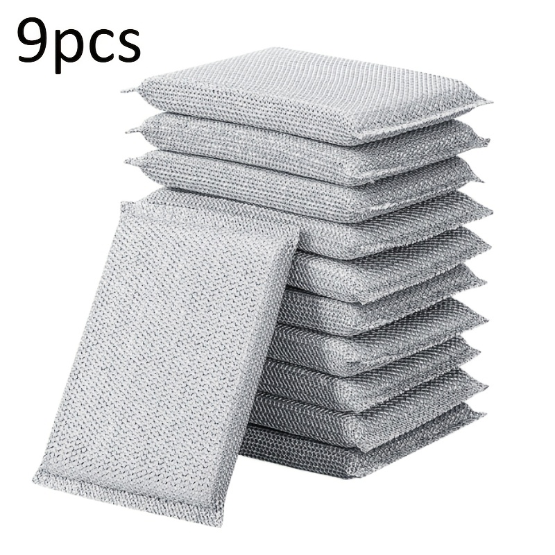 TEMU Large Silvery Sponge Scouring Pad - Heavy-duty Kitchen Dishwashing Sponge, On Cookware, Scratch-free Pot Brush Artifact, Non-abrasive Cleaning