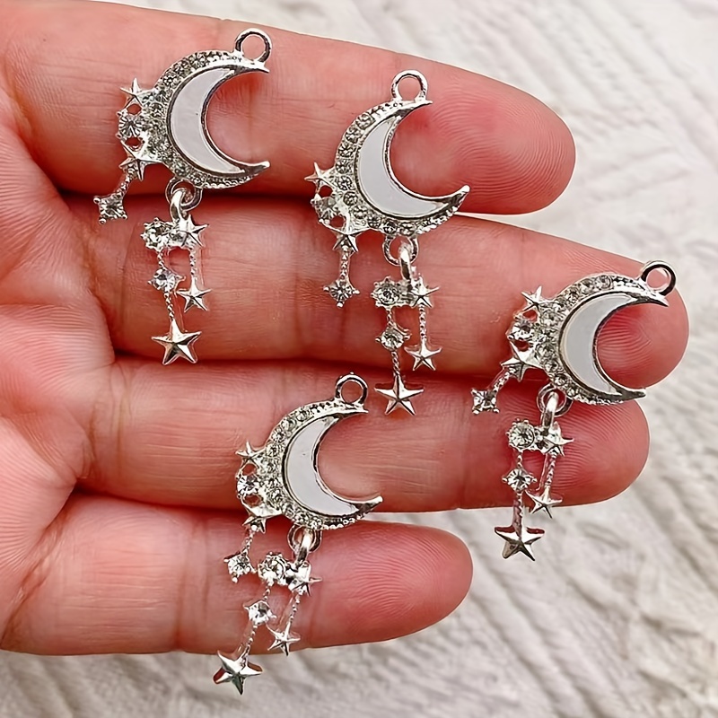 

8pcs Crescent Moon And Star Charms With Rhinestones, Y2k Sweet Style Alloy Pendants For Diy Jewelry Making, Necklace, Bracelet Craft, Zinc Alloy No-mosaic Accessories, Ramadan Gift