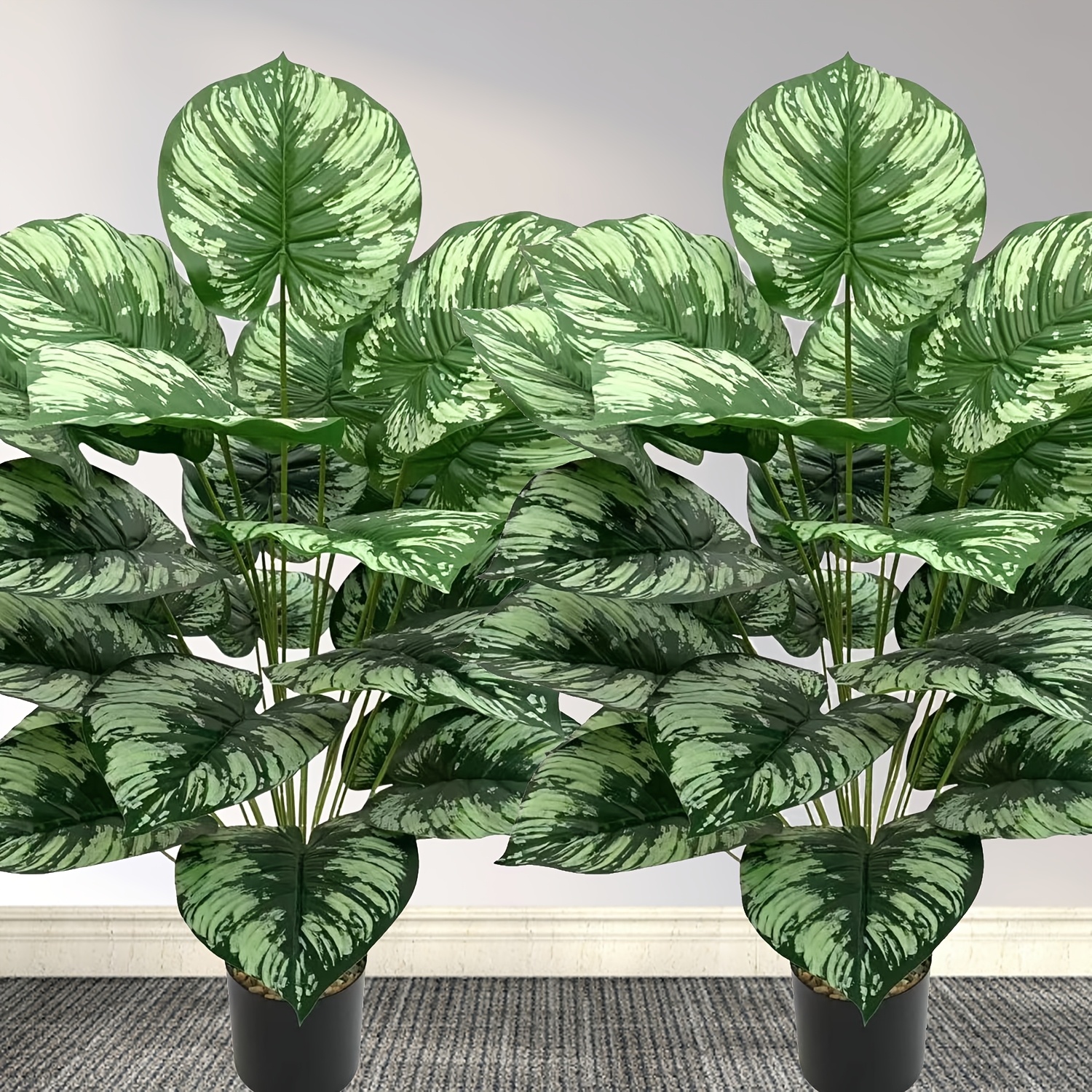 

2-pack Lifelike Large Green Leaves Plants - 18 Leaves , Wide Leaf Decor Trees, Indoor/outdoor Artificial Potted Plants, Wedding, Hotel, Garden, , Photography, Greenery, Without Container