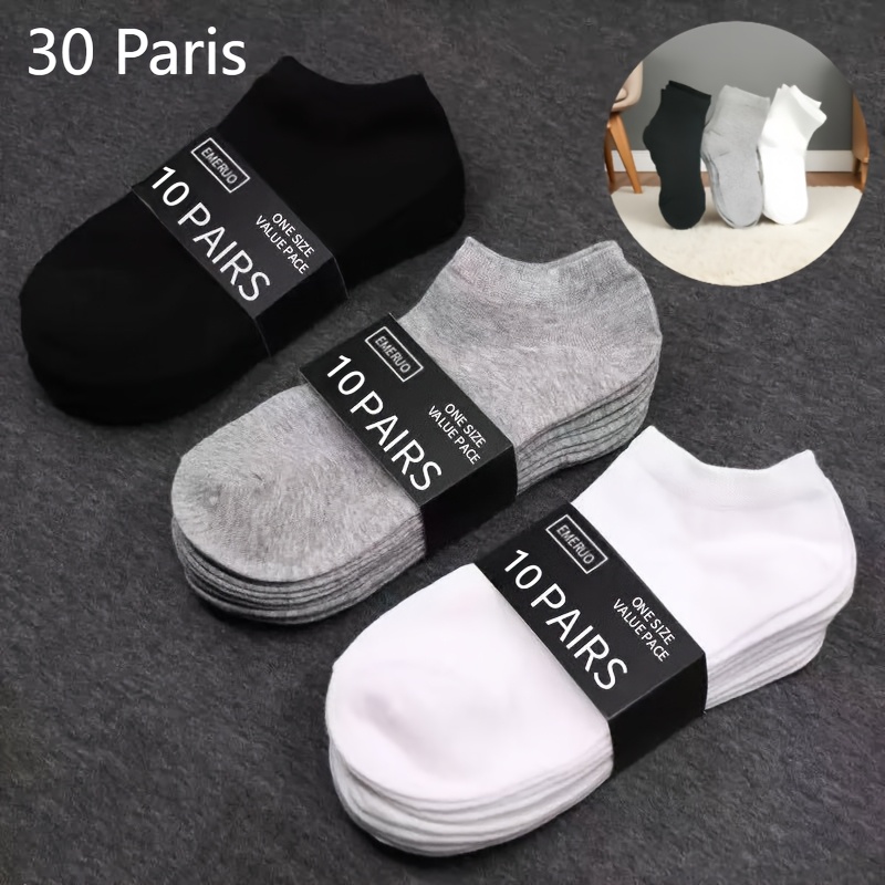 TEMU 30 Pairs Paris Men's Anti-odor And Sweat-absorbing Spring And Autumn Short Socks, Breathable Solid Trend New Socks, Disposable
