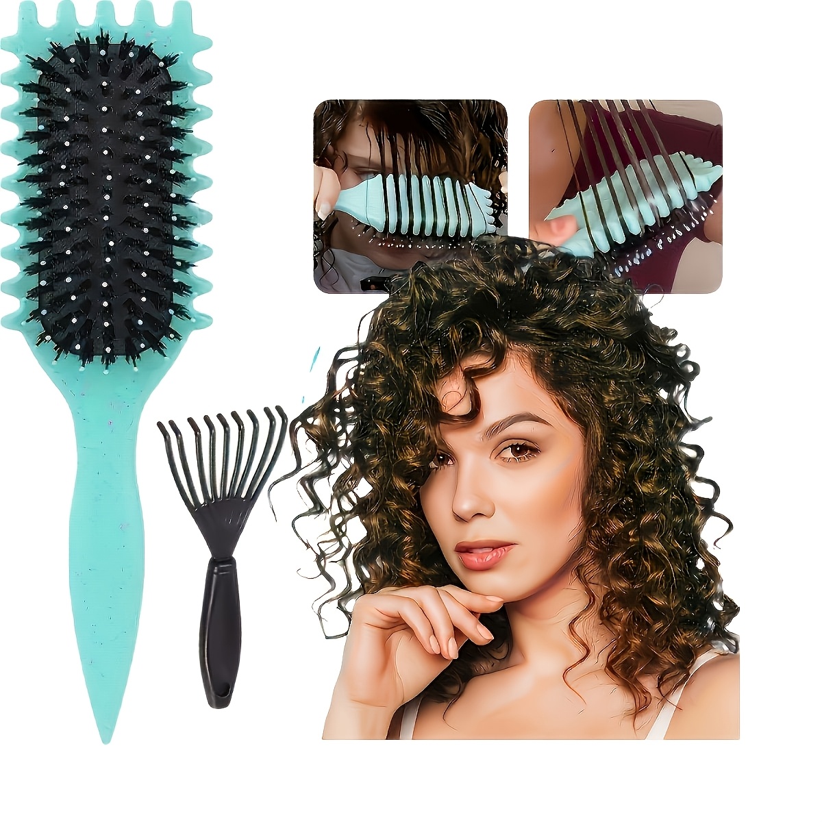 TEMU 2pcs Set (comb And Cleaning Brush), High-quality Curling Brush With Comb Cleaning Brush - For Defining Curls And Volume, Heavy-duty Abs Handle,