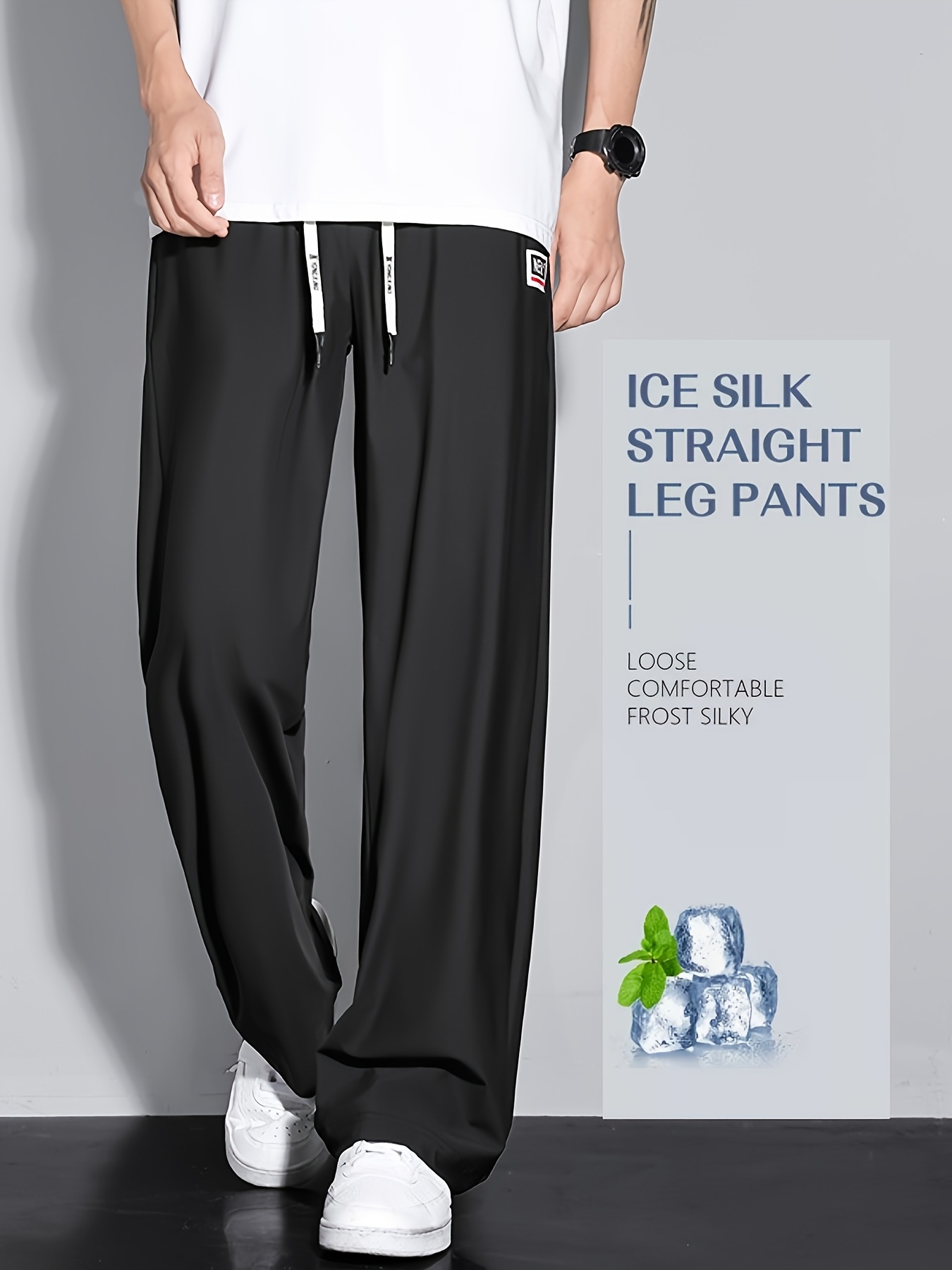 elastic summer drape pants mens wide leg pants air conditioning pants fashionable belt casual pants
