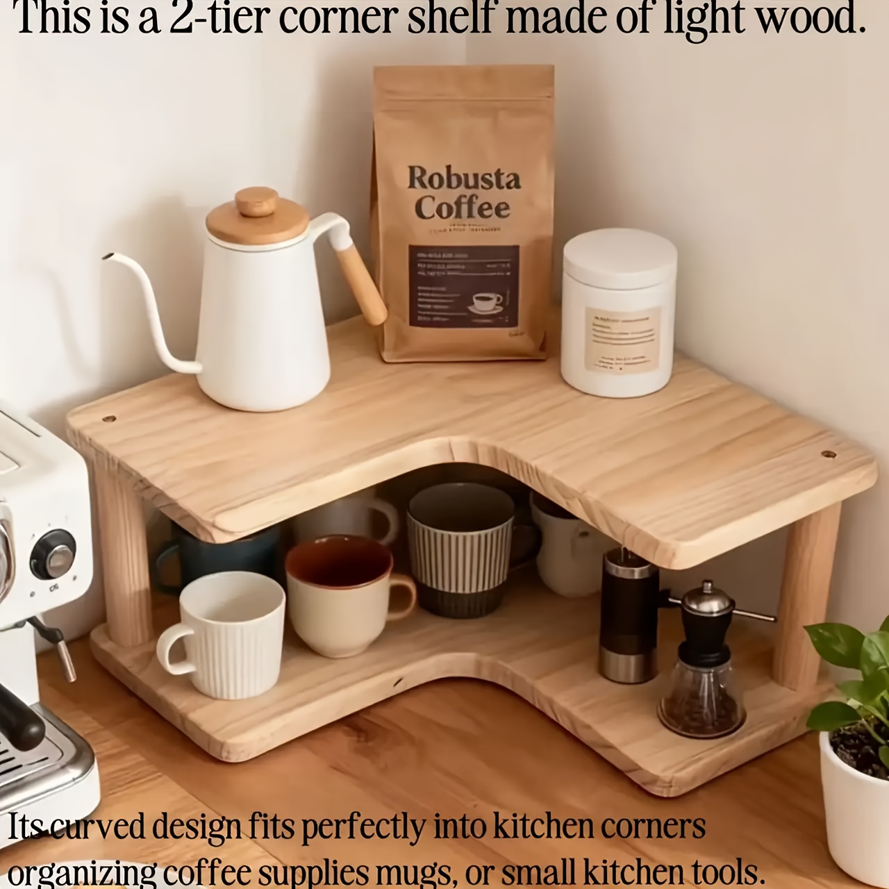 Image of New Zealand Pine Display Shelf - Solid Wood Tabletop Shelf With Curved, Space- Corner Rack Suitable For Office, Desk, Shelf, Display Organizer, For Books, Photos, Decor, Corner Shelves