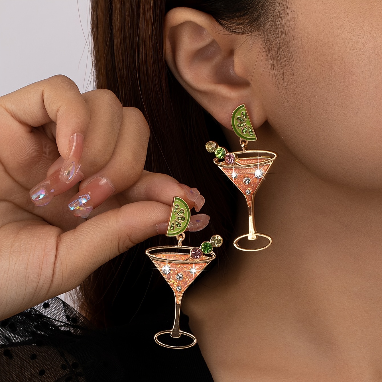 TEMU Latest Fashionable And Versatile Fruit Wine Glass Earrings