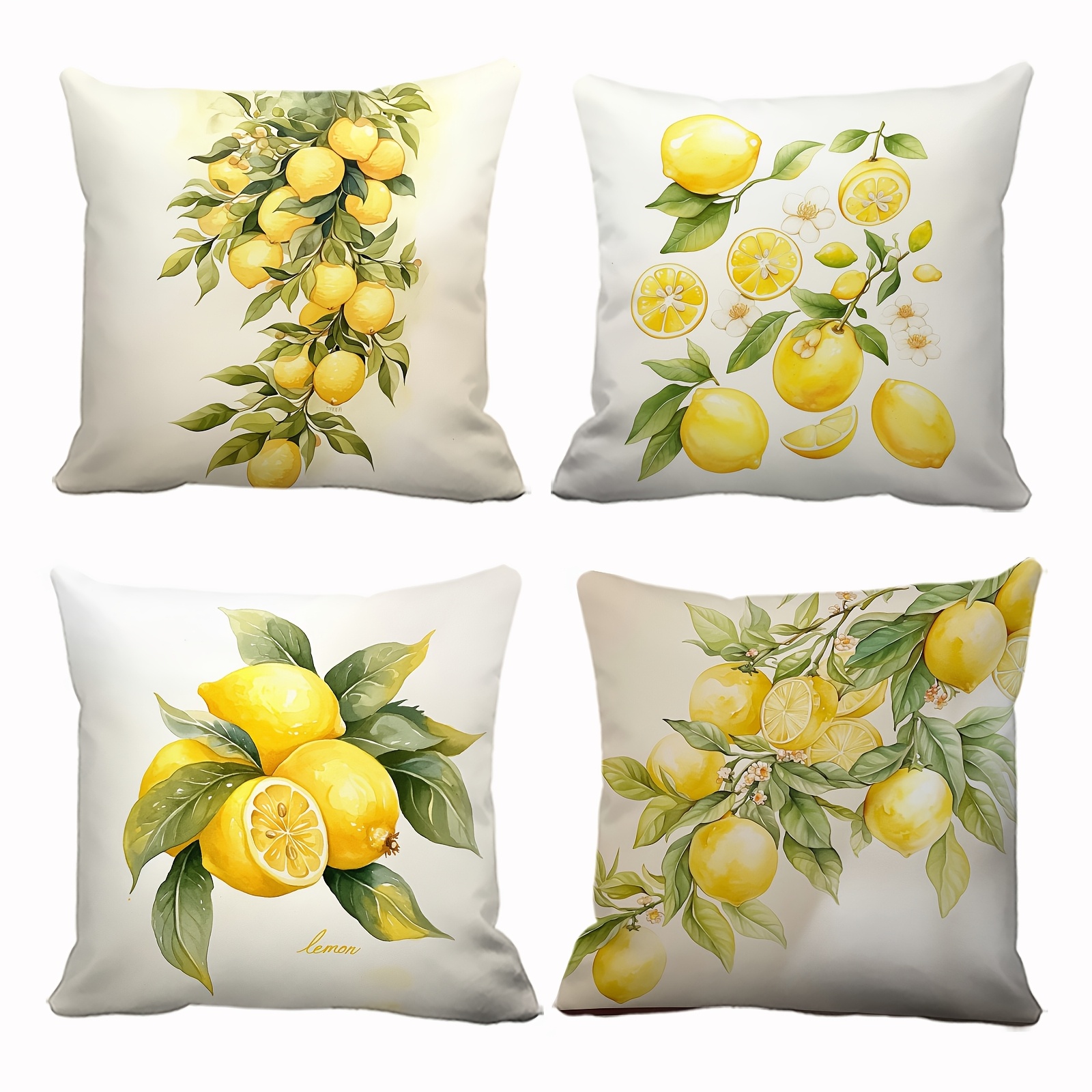 

4pcs Rustic Lemon Print Throw Pillow Covers, 100% Polyester, Hand Wash Only, Zipper Closure, Decorative Cushion Cases For Home & Outdoor Decor, Single-sided Print - No Insert, Lemon Decor