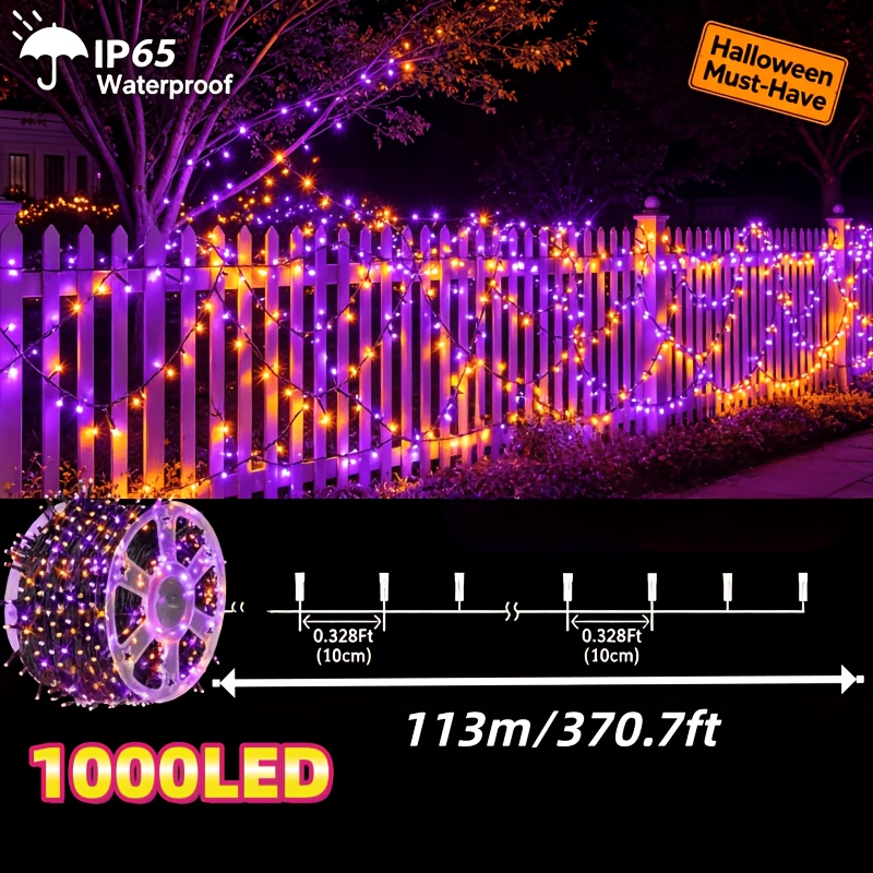 TEMU 370.7ft 1000 Led Halloween Outdoor Decorative String Lights, Solar Powered Yard Lights, Ip65 Waterproof, Large Reel For , Led Fairy String