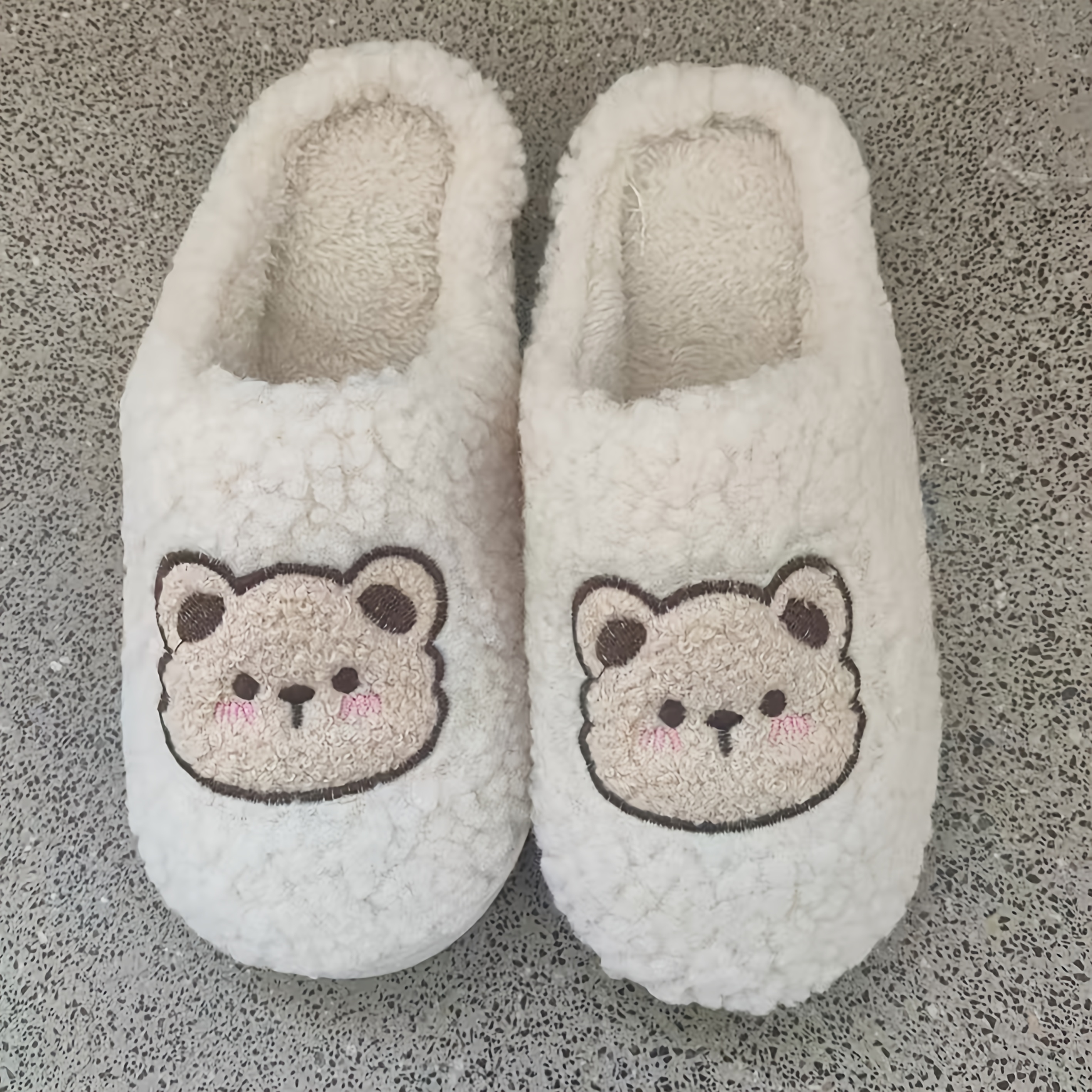 Image of Women's Plus Size Plush Couple Warm Cute Bear Indoor Home Slippers, Women Shoes