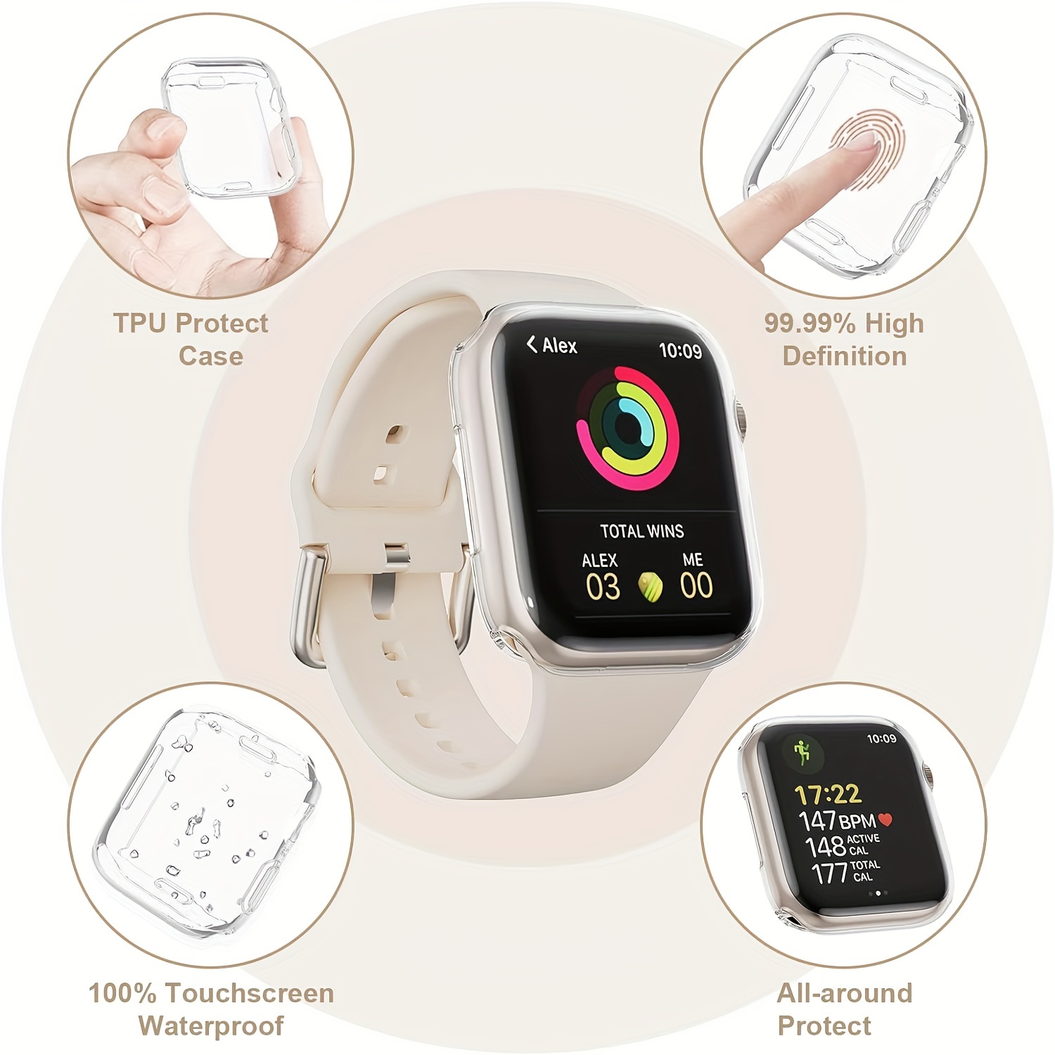 TPU Screen Protector Case for Apple Watch Series 10/9/8/7/SE/6/5/4/3 - Compatible with iWatch Models 46mm, 45mm, 41mm, 44mm, 40mm, 42mm - Shockproof Protective Cover