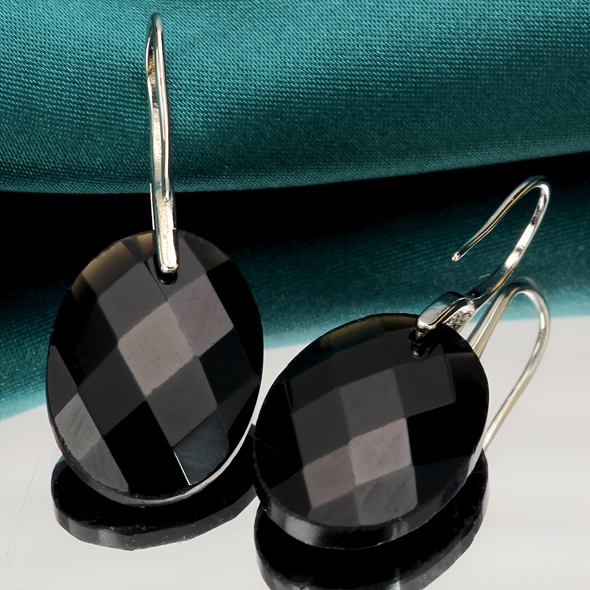 Women's Faceted Obsidian Earrings, Punk Gothic Style