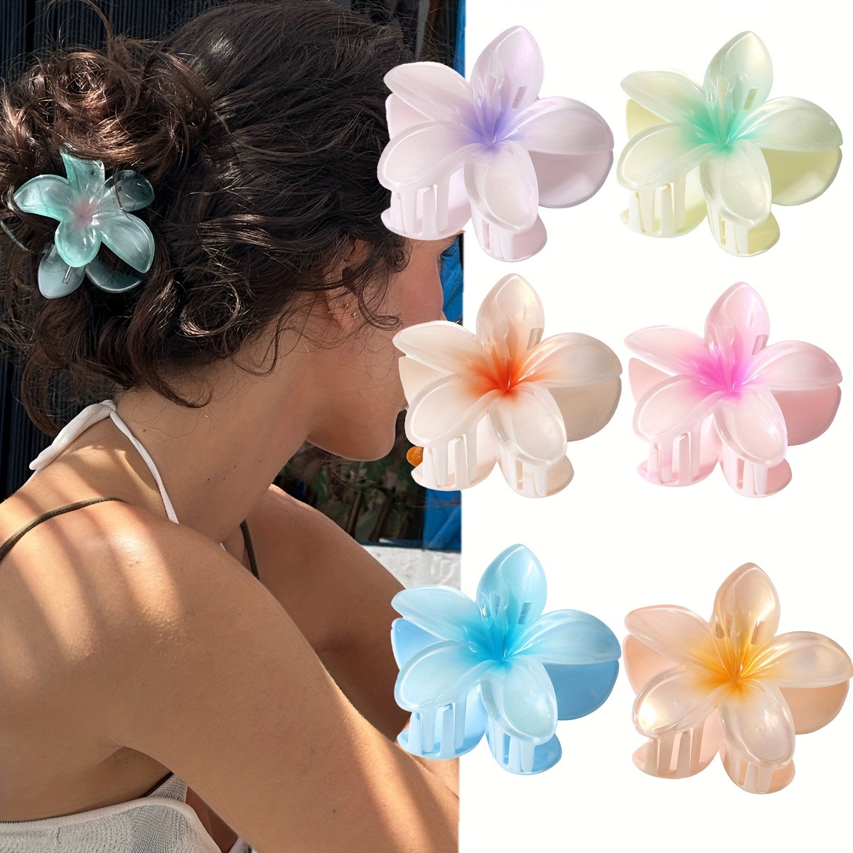 

6pcs Elegant Flower Shaped Hair Grab Clips Trendy Non Slip Ponytail Holders For Women And Daily Use Wear