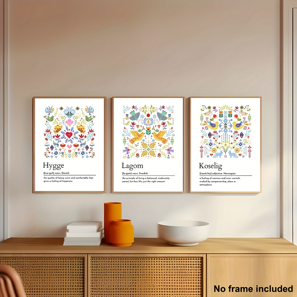 TEMU 2d Flat, 3pcs Frameless Canvas Art Set, Scandinavian Definition Prints â & Lagom Posters, Decor, Danish Swedish Wall Art, , 2d Flat Design, Roo