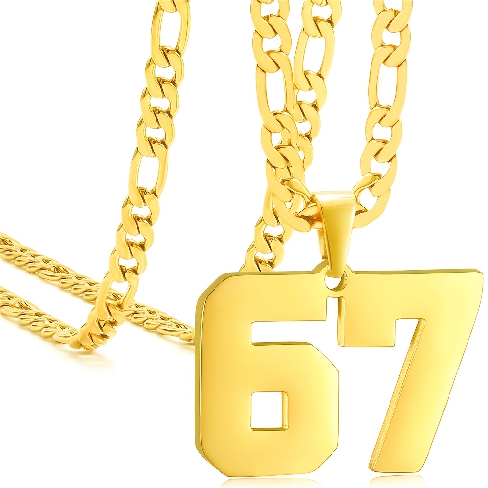 TEMU A Fashionable, Minimalist, Hip-hop Punk Style Stainless Steel Basketball, Football, Baseball Number "67" Pendant Chunky Chain Sports Necklace