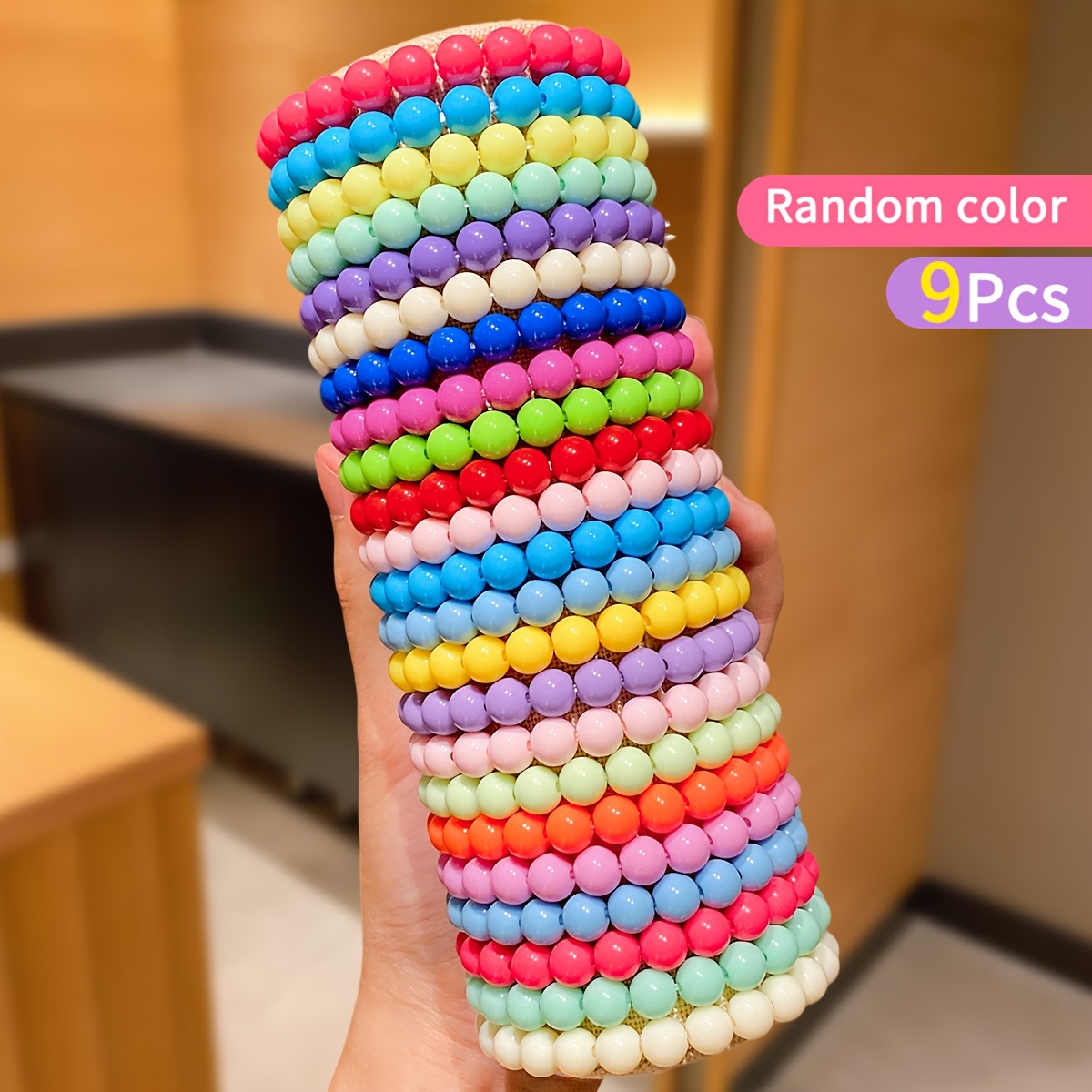 TEMU 9pcs Girls Random Color Bead Bracelets, Girls Party Gift Heart Pendant Filler Bag Prize, Classroom Reward, Birthday Gift Easter Gift Christmas
