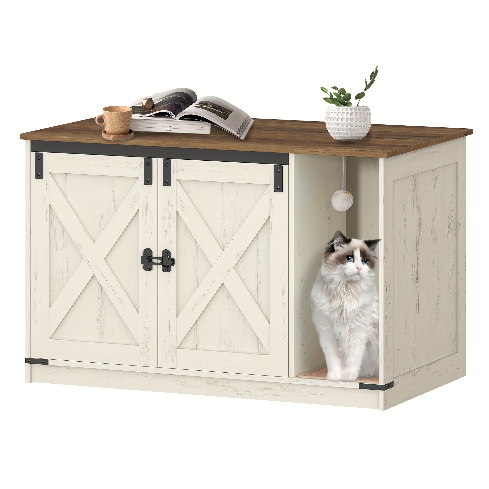Image of Cat Cabinet, Cat Litter Box, Cat Litter Box Cabinet, Hidden Cat Litter Tray Cabinet Furniture With , 100 X 50 Cm, For Hallway, Bedroom, /white