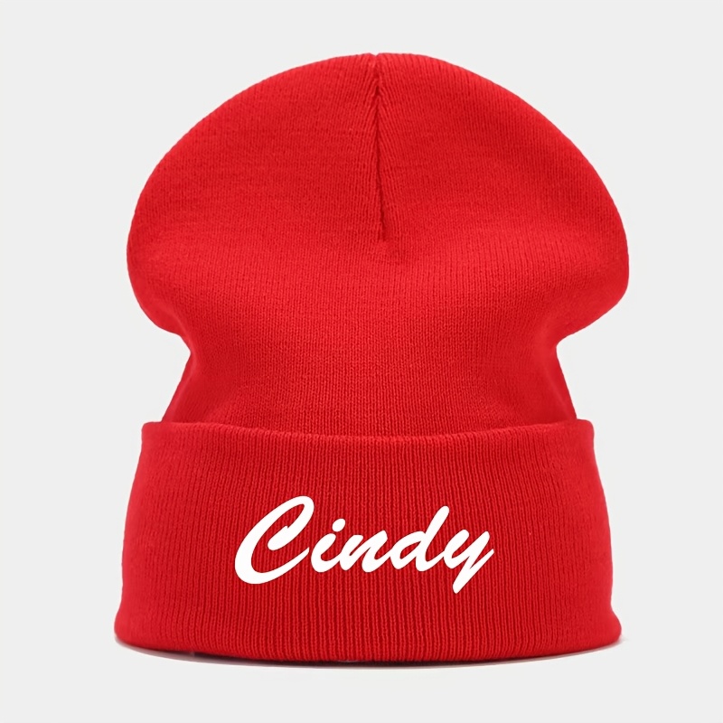 TEMU Customizable Knit Beanie Hat - 100% Acrylic Heavyweight Winter Skull Cap With Personalized Name, Sporty Unisex Design For Outdoor Activities &