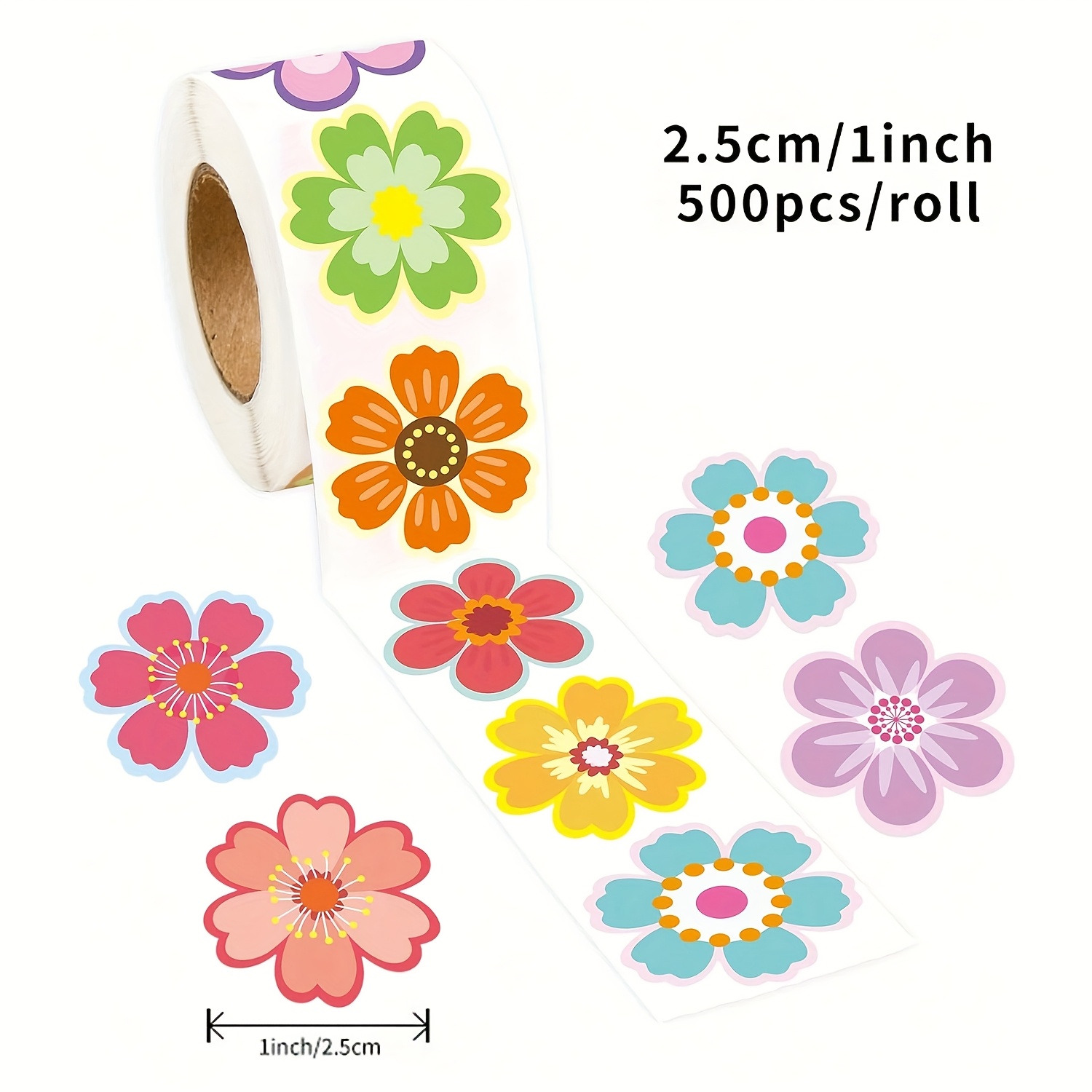 Image of 500 Sheets/roll Of Colorful Floral Stickers, Cherry Stickers For Phones, Laptops, Envelopes, Cards, Birthday Party Decorations, And Scrapbooking