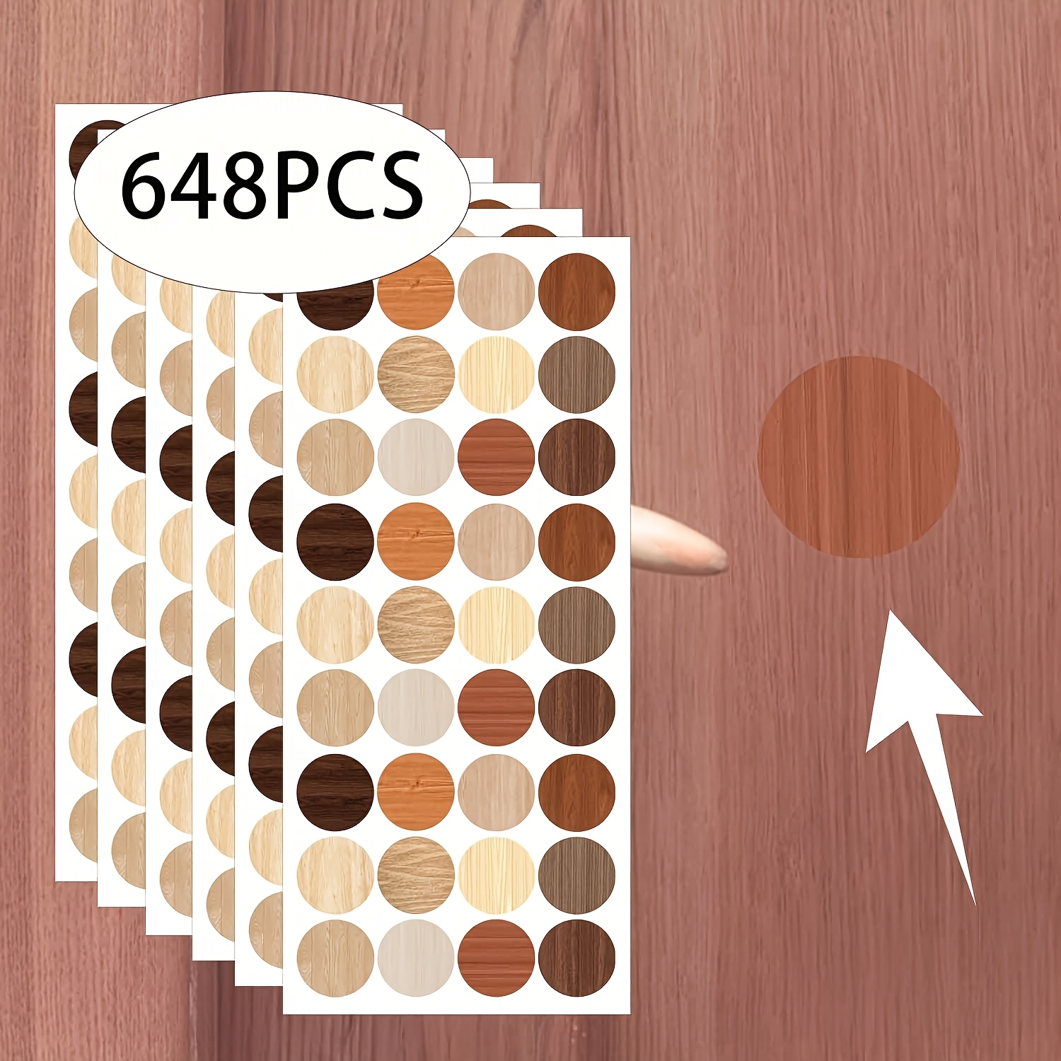 Image of 648pcs Brown Screw Hole Cover Stickers Labels 0.83inch Self Adhesive Grain Stickers For Furniture Screw Cover Wall Desk Chair Bookcase Screw Hole Decor Decals