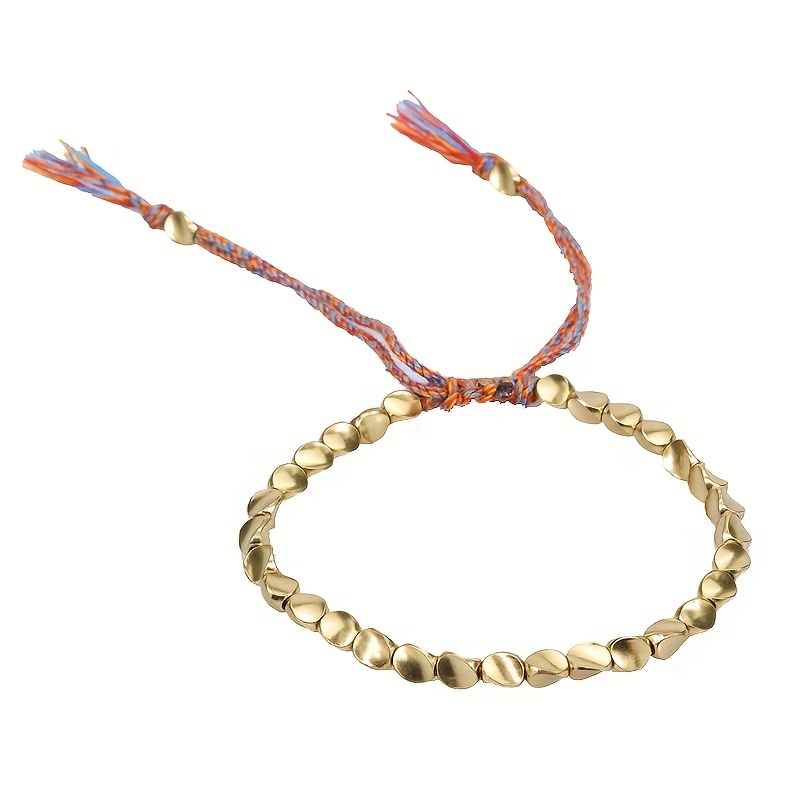 TEMU 1 pulsera de hilo literario tejido a con cuentas de cobre únicas, estilo vintage, pulsera creativa con borla de paso