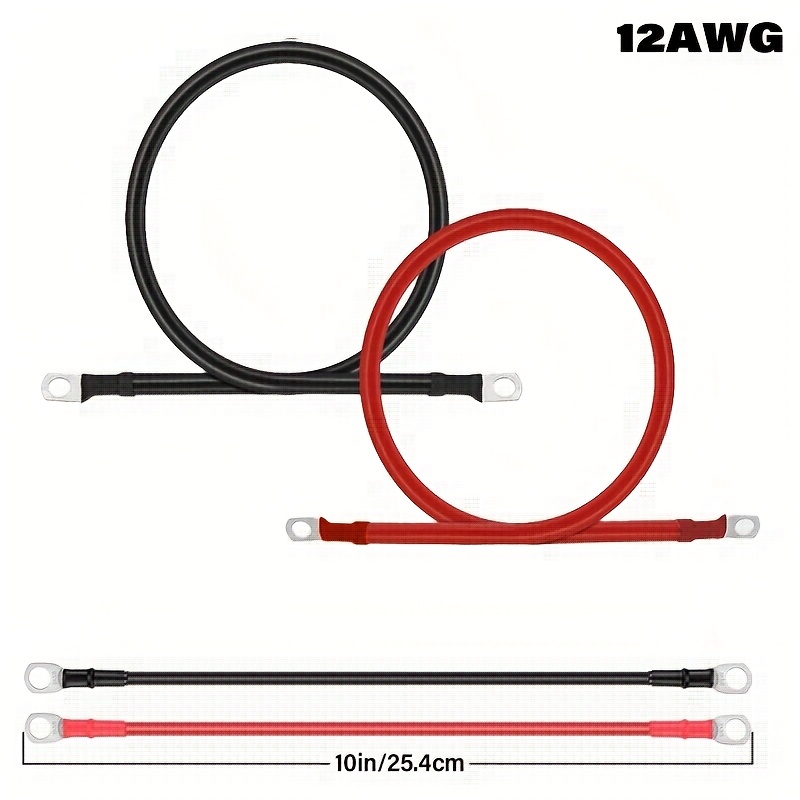 TEMU Agashe 2pcs 10inch (25.4cm) Battery Cable Kit 4/6/8/10/12awg Copper Wire For Car Audio, Solar, Rv - -free Copper (ofc), With Ring Terminals, Soft And (1 Positive And 1 Negative), Without Battery