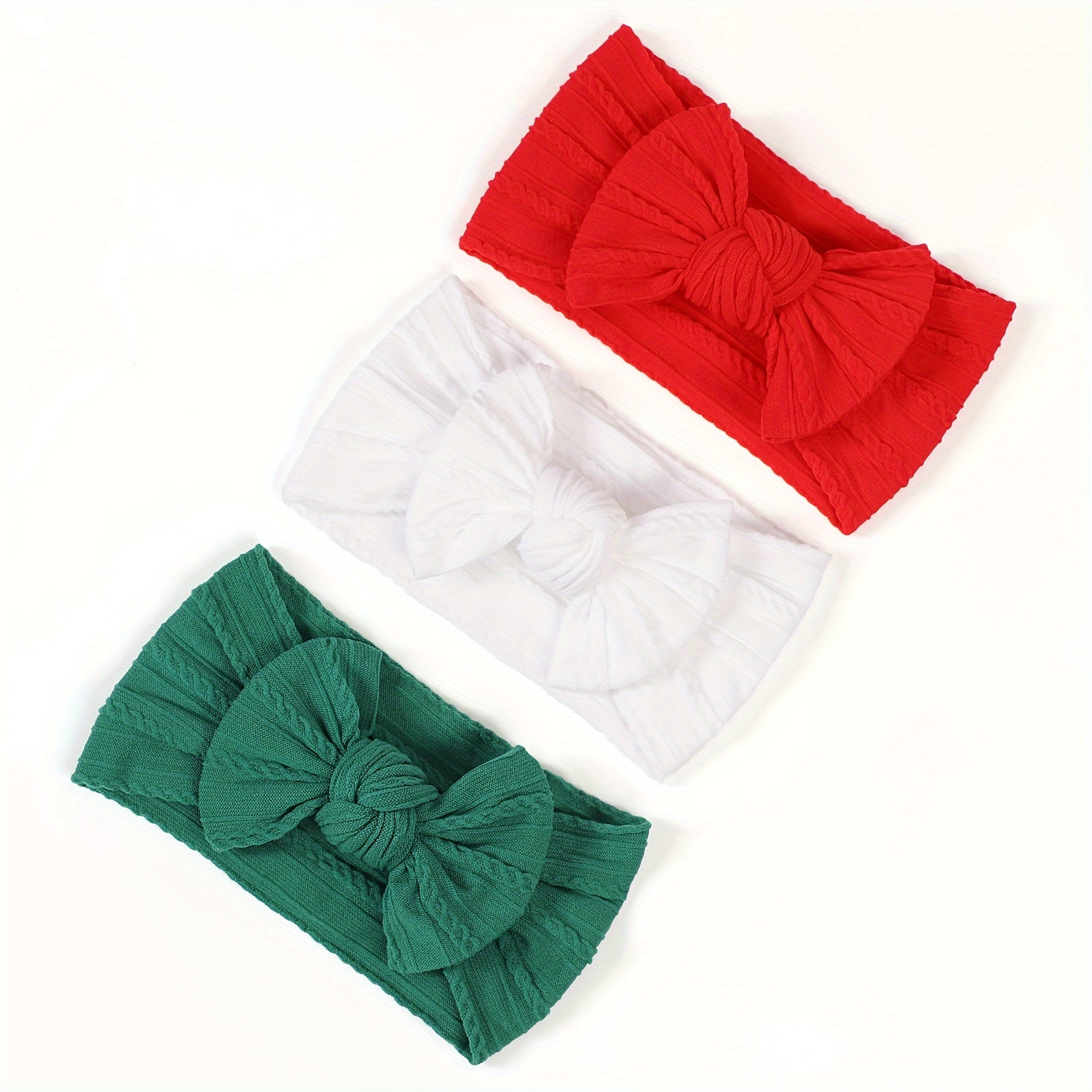 

3pcs Christmas Bow Headbands For Girls - Red & Green Nylon With Geometric Patterns, All