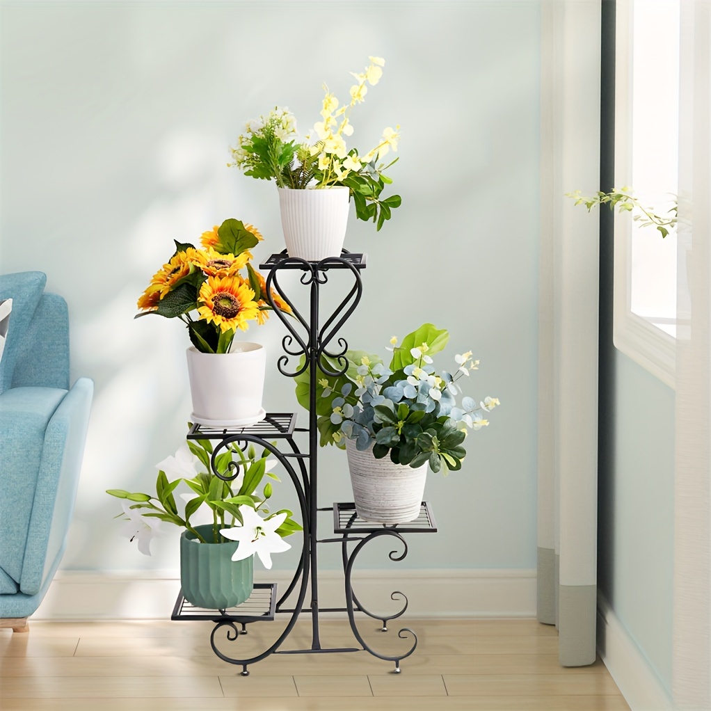 Temu Supporto Per Piante In Metallo Per Interni Ed Esterni, 4 Ripiani, Per Vasi Da Fiori, Giardino, Patio, Soggiorno-image