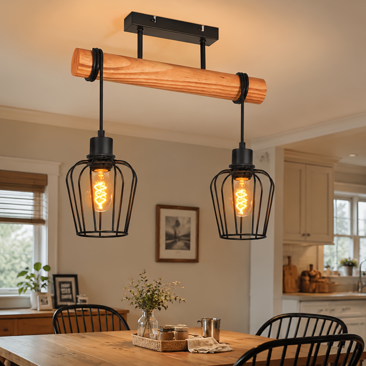 Image of Retro Ceiling Light, Living Room Ceiling Light, | Black Living Room Light, Vintage Kitchen Light, Dining Table Lamp Holder, Kitchen, Dining Room Without