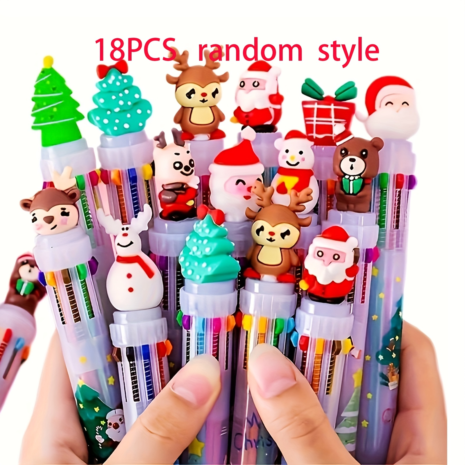 TEMU Set Of 18 Colorful Ballpoint Pens For The , Featuring Retractable Plastic Designs With Festive Charms. Pens Come In 10 Different Ink Colors,